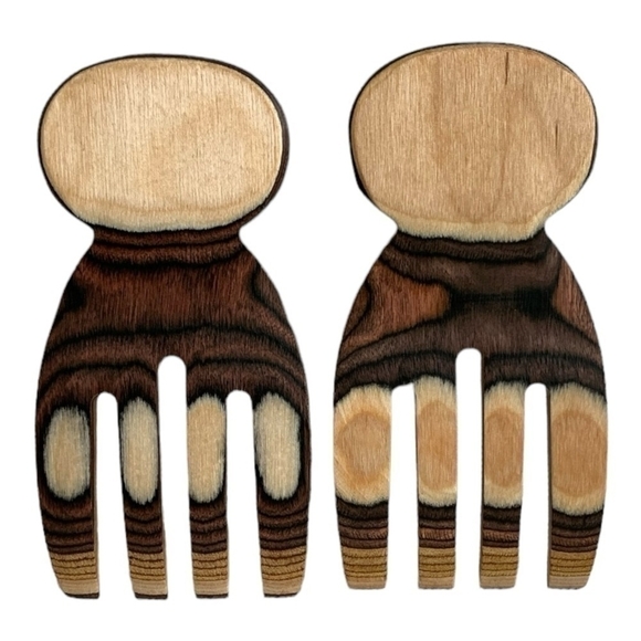 NWOT Set of 2 Salad Serving Hands Bamboo Wood Salad Grabbers Natural Salad Forks - Picture 3 of 4